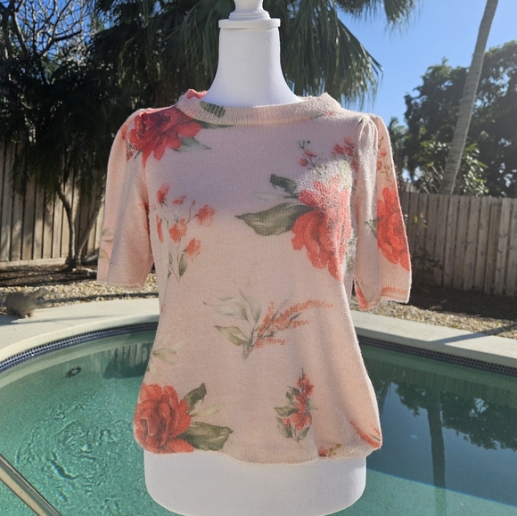 NEW Anthropologie Pink Knit Sweater Size XS Floral Cottagecore Feminine Bohemian - Picture 2 of 11